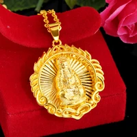 circle buddha pendant necklace chain yellow gold filled buddhist beliefs womens mens jewelry gift