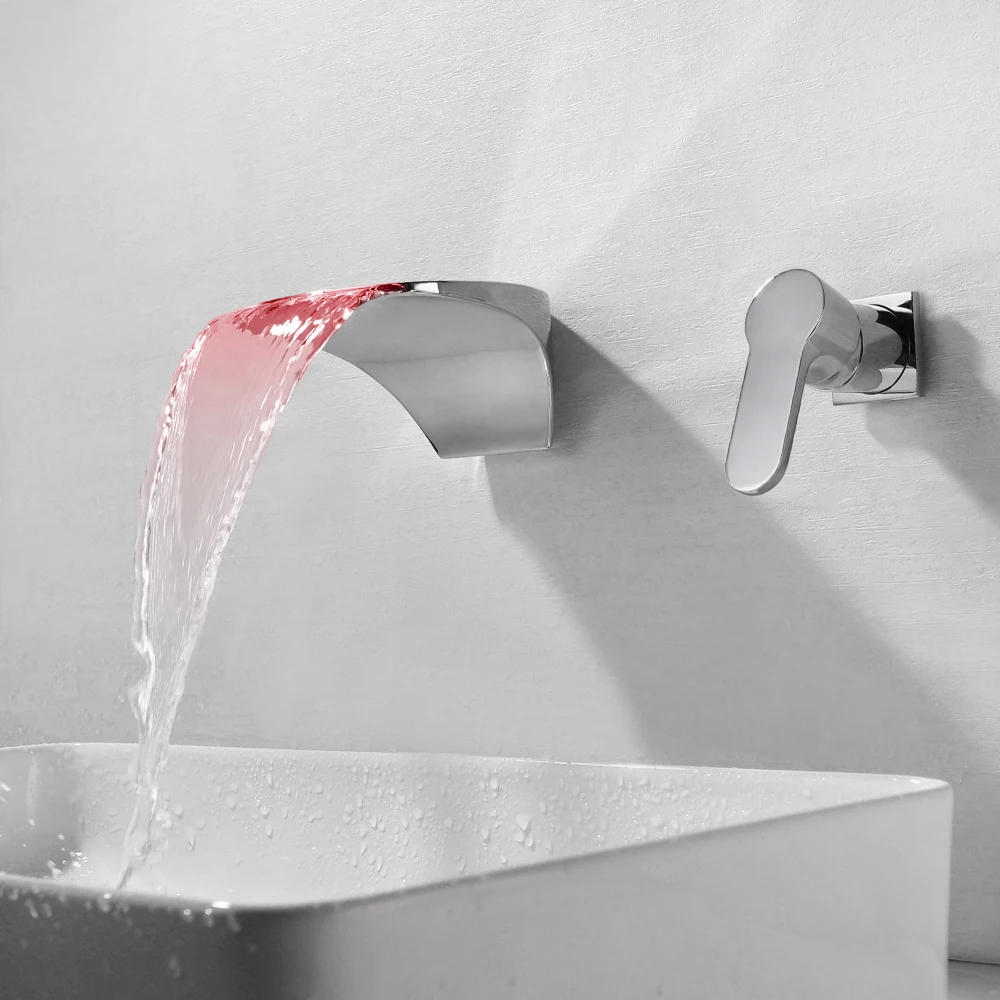 SKOWLL современный Ванная комната раковина кран светодиодный Водопад настенный