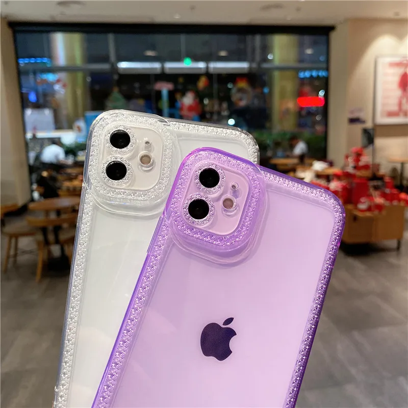 Прозрачный блестящий чехол для телефона с алмазной рамкой Iphone 13 12 11 Pro Max мягкий