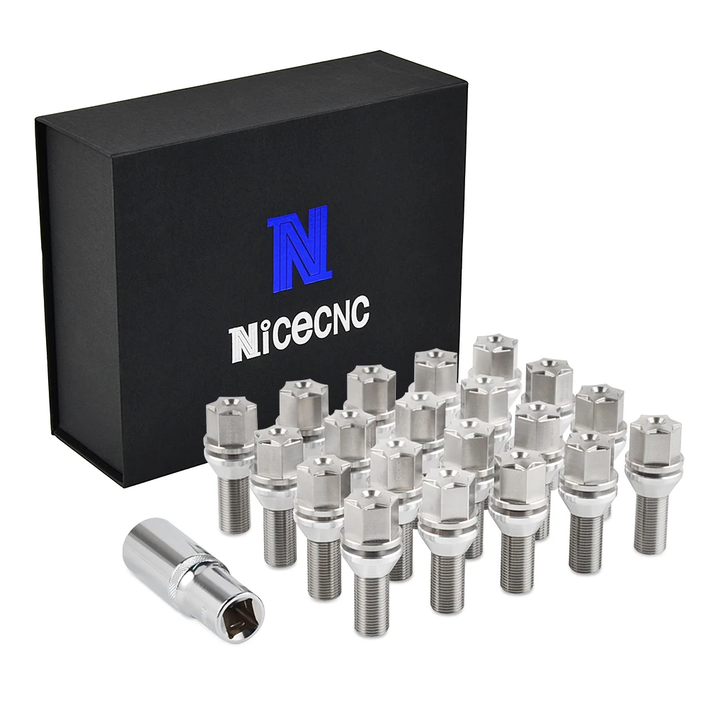 

NICECNC 20 шт. титановые серебряные автомобильные наконечники, болты M14 x 1,5, подходят для Audi VW Volkswagen Seat SKODA