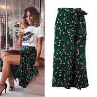 vintage leopard print long skirts women high waist midi skirt bow tie 2021 summer sexy split wrap skirt ladies green beach