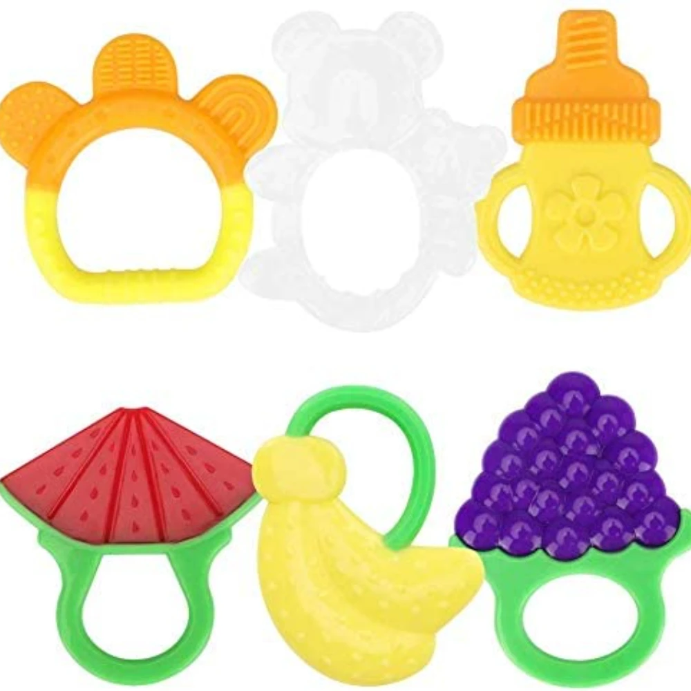 

Baby Teething Toys Set BPA Free Soft Sensory Baby Teether Silicone Fruit Teether Toy Molar Teeth Soother Soothing Pain Chew Toys