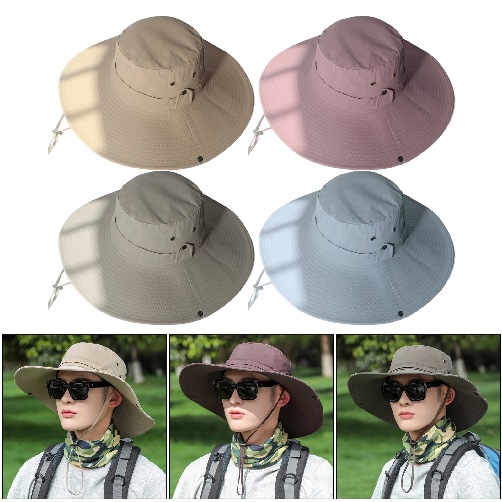 

Summer Men Wide Brim Bucket Hat Outdoor Beach Cap for Golf Fishing Headwear Windproof Mesh Polyester Beach Cap