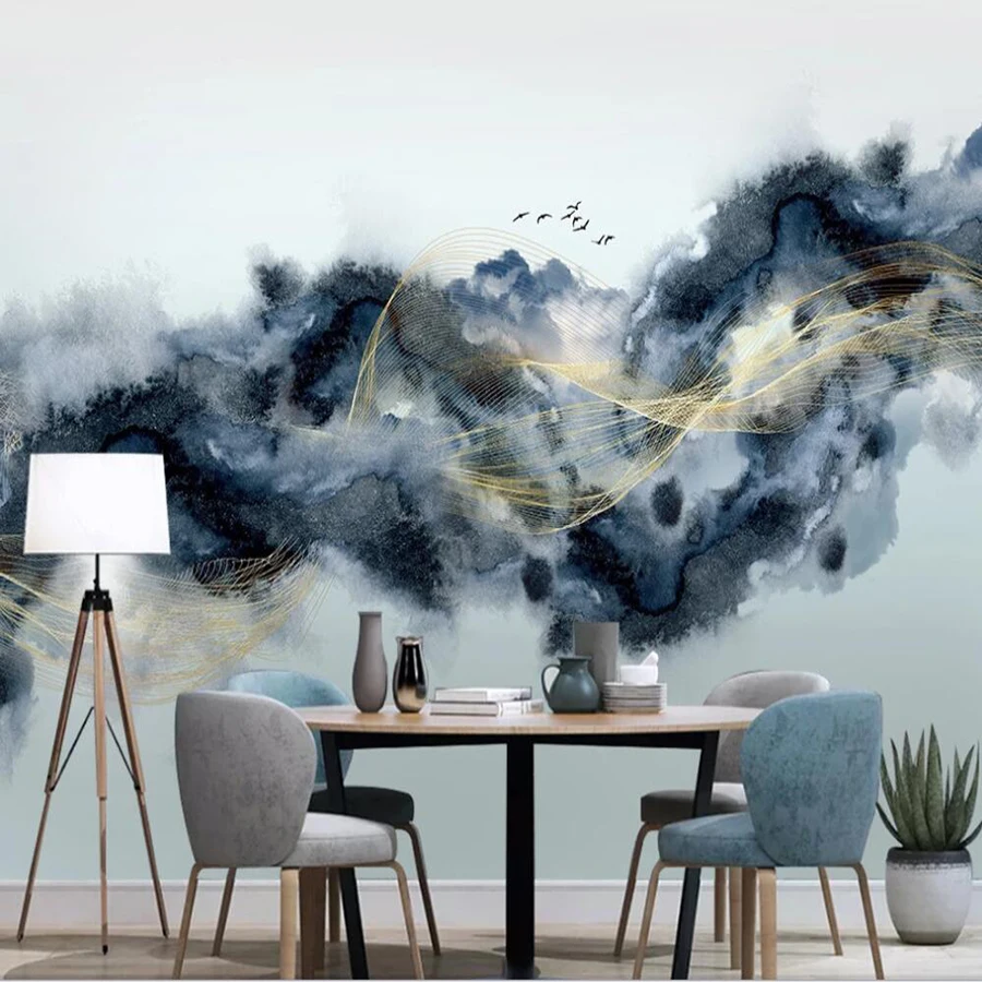 

Custom 3D wallpaper mural abstract ink landscape gold line living room bedroom background wall decoration wallpaper mural