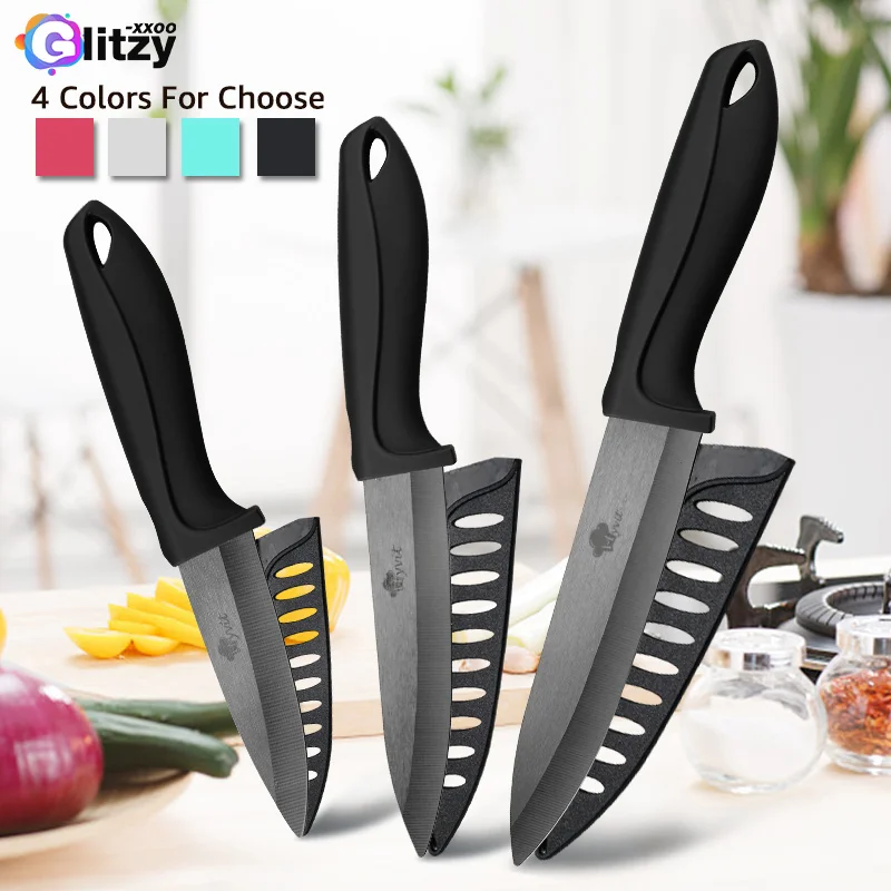 3 4 5 6 Inch Ceramic Knives Set Black Zirconia Blade Chef Utility Kitchen Slicer Vegetable Peeler Meat Cleaver Food Cutter Tool