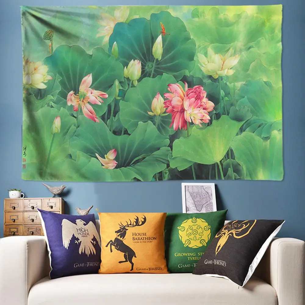 Акварельный Лотос арт гобелен в стиле бохо украшения дома Декор хиппи настенный