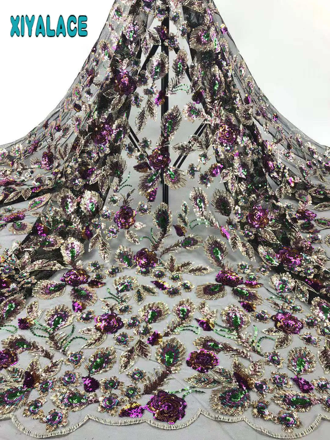 Уникальная кружевная ткань с блестками нигерийский кружевной материал