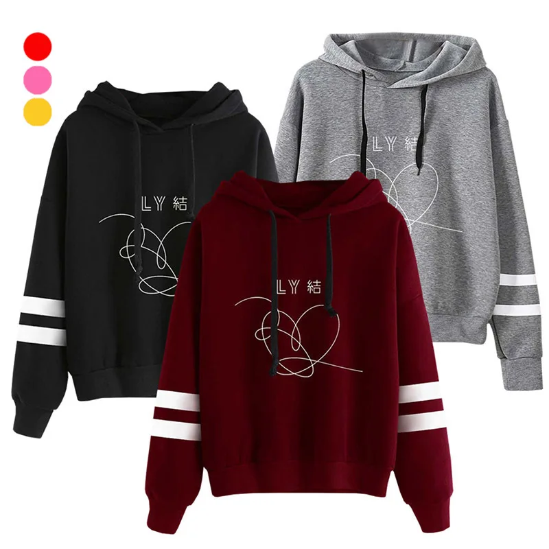 Толстовка женская с капюшоном Повседневный пуловер принтом сердечек и длинным