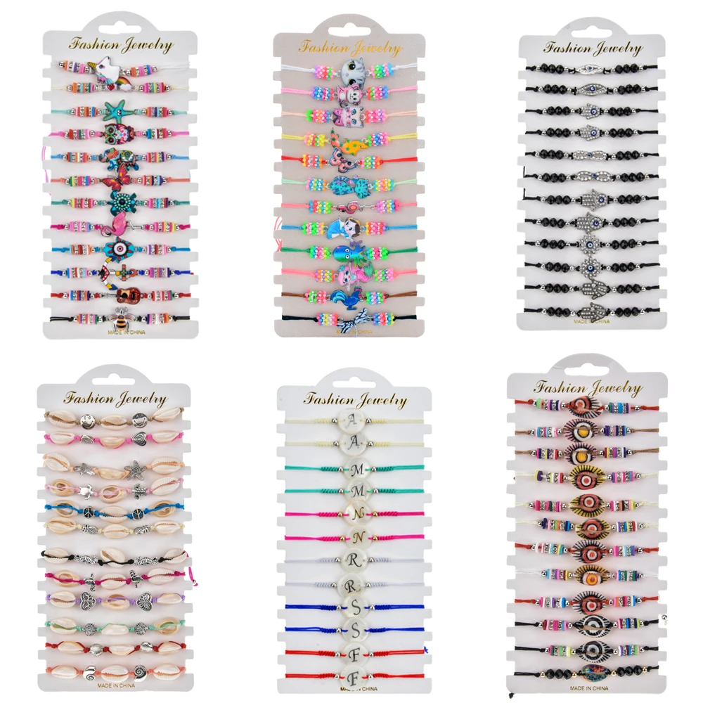 12 шт./лот набор плетеных браслетов ручной работы с кристаллами и бусинами в виде