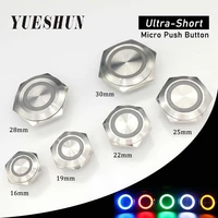 yueshun stainless steel ultrathin push button short throw self reset momentary 16mm 19mm 22mm 25mm 28mm 30mm led touch switch