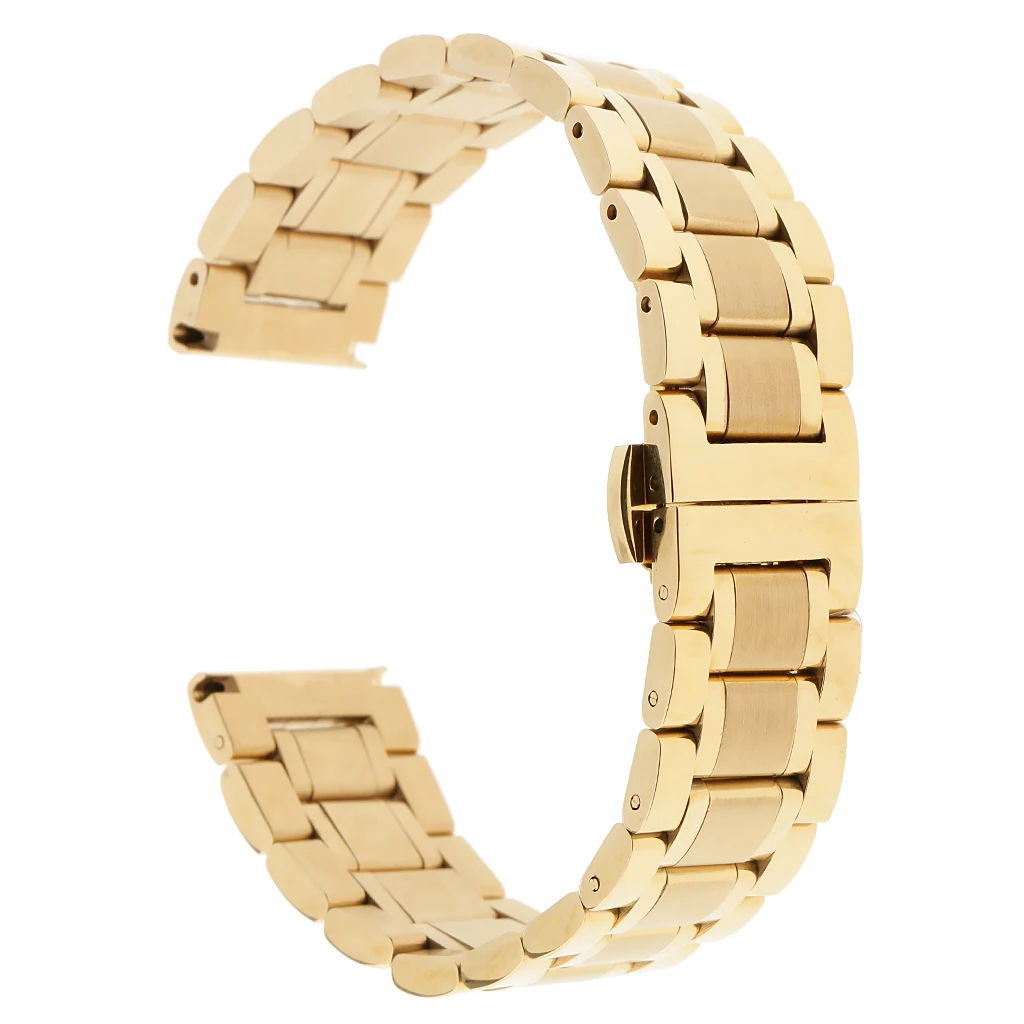 

Polished Stainless Steel Solid Link Watch Band Strap Bracelet Butterfly Clasp