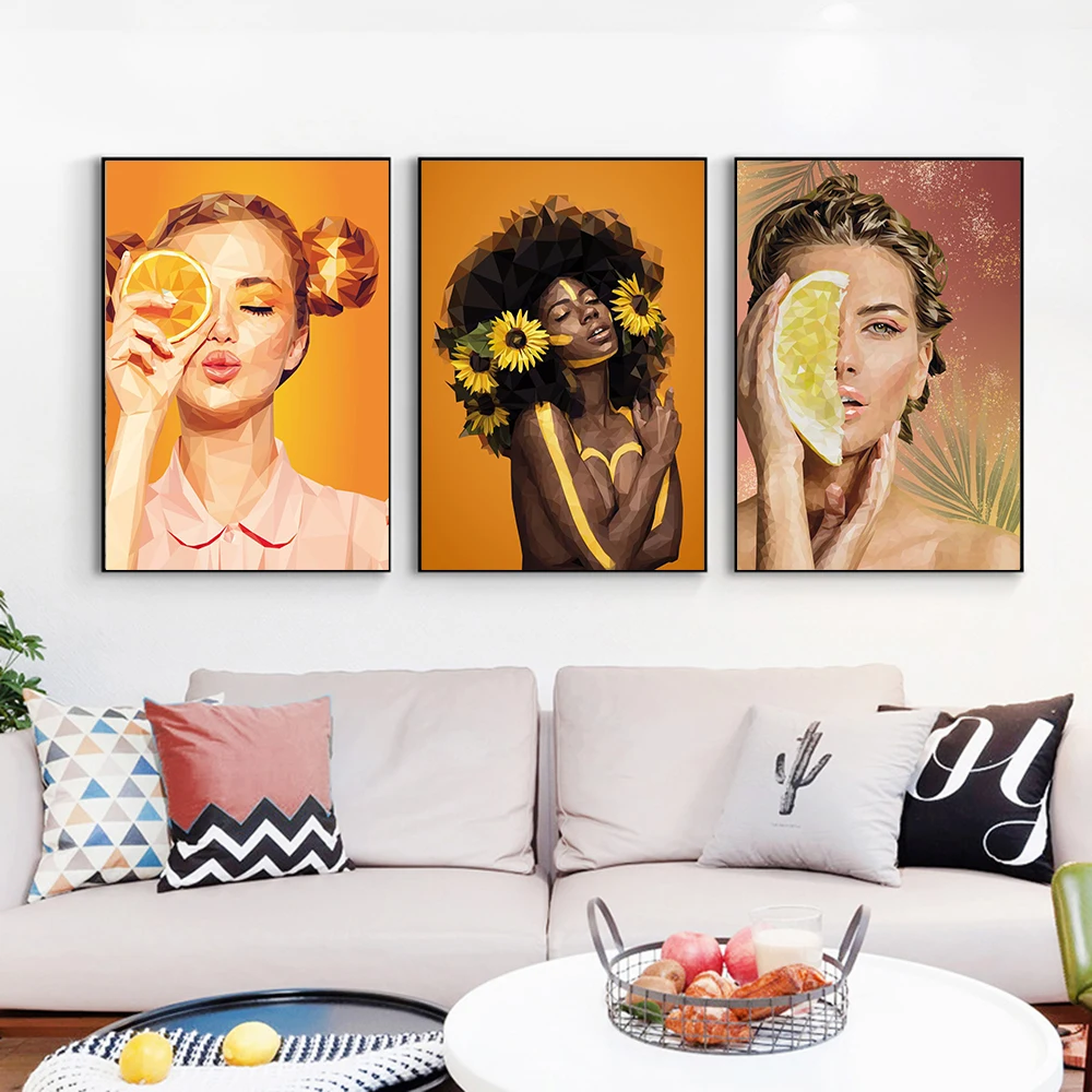 

American Woman Orange Lemon Photo Nordic Poster And Print Wall Art Impression Canvas Painting Wall Pictures For Living Room Club