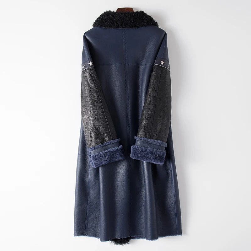 2019 толстое теплое пальто из натуральной овчины с отложным воротником и карманами