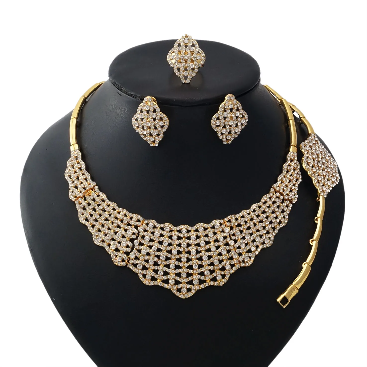 Yulaili, ретро Дубай, Золотые Ювелирные наборы для женщин, высокое качество, хрустальное колье, ожерелье, серьги-гвоздики, браслет, кольцо, аксес...