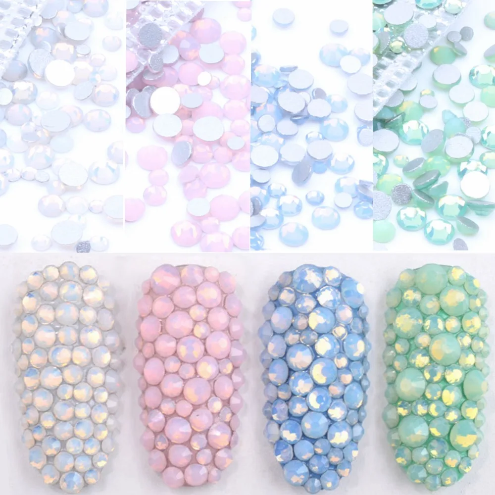 

5Gram Mixed Size ss3-ss30 Blue/Green/Pink/White Opal 3D Crystal Nails Art Rhinestone,Flatback Glass Nail art Decoration