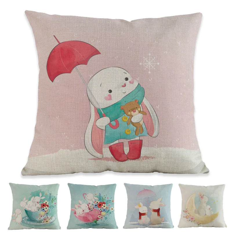 

Cartoon pure and fresh 'healing' style Cute Animal rabbit Bunny Throw Pillow Case Home Sofa Kid's Room Decorative Cushion Covers