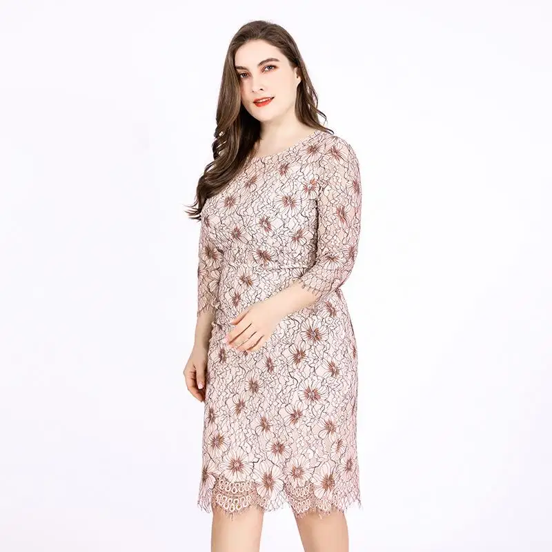 5XL 6XL размера плюс женское цветочное кружевное платье осень 4XL большой размер офисное женское платье элегантное женское облегающее длинное вечерние платья