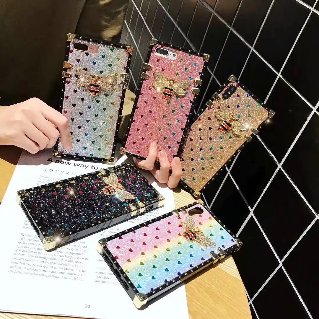 Exotic Square Gradient Rainbow Glitter Bee For Samsung galaxy S8 9 10 Plus Case S10 Lite All Inclusive Note 8 Anti-drop |