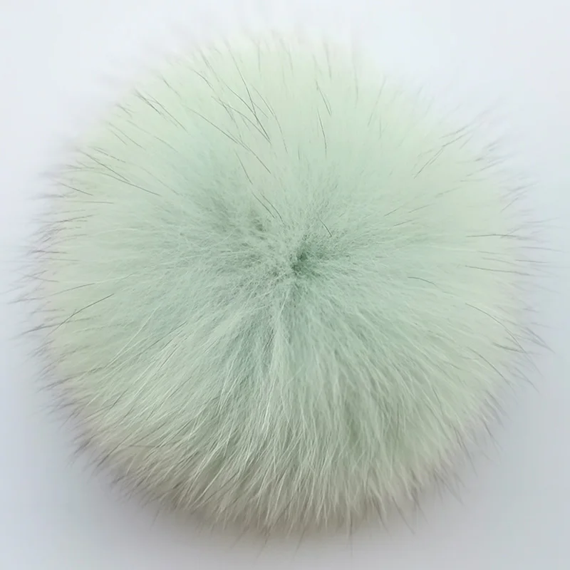 Light Green-Buttons Отборные мягкие гладкие длинные струящиеся волосы 13-15 см/5,1-5,9 дюймов роскошный супер большой натуральный шарик из меха лисы с пряжками для женщин детей шляпа - Цвет: Light Green-Buttons