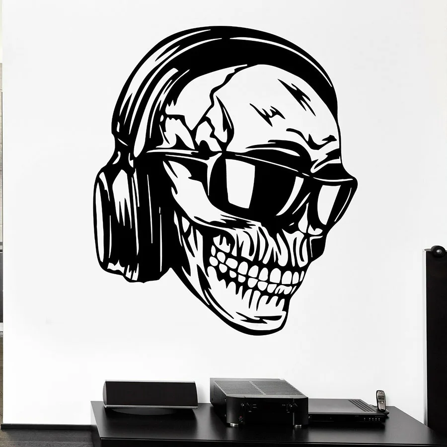 Наклейка на стену наушники череп музыки красивые домашний декор Рок Поп для Спальня Гостиная человек пещера