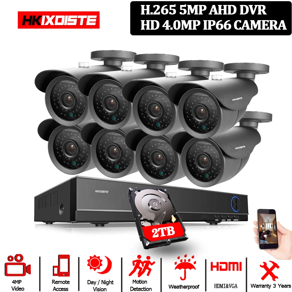 Система наружного видеонаблюдения HKIXDISTE HD система безопасности 8 каналов 5 МП в 1