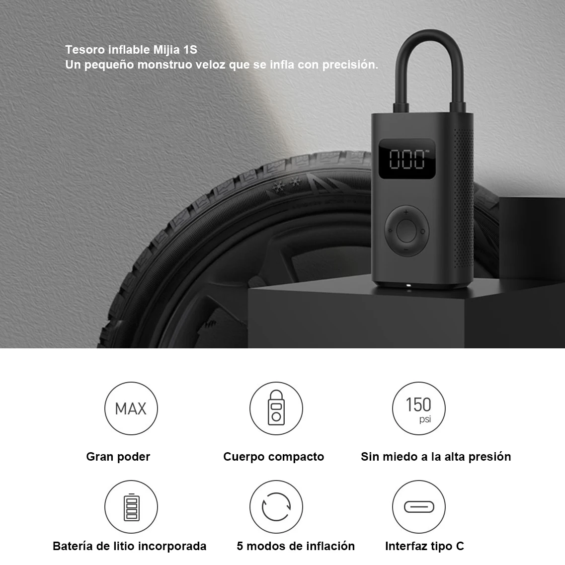 Портативный Умный Цифровой датчик давления в шинах Xiaomi Mijia 1S электрический насос