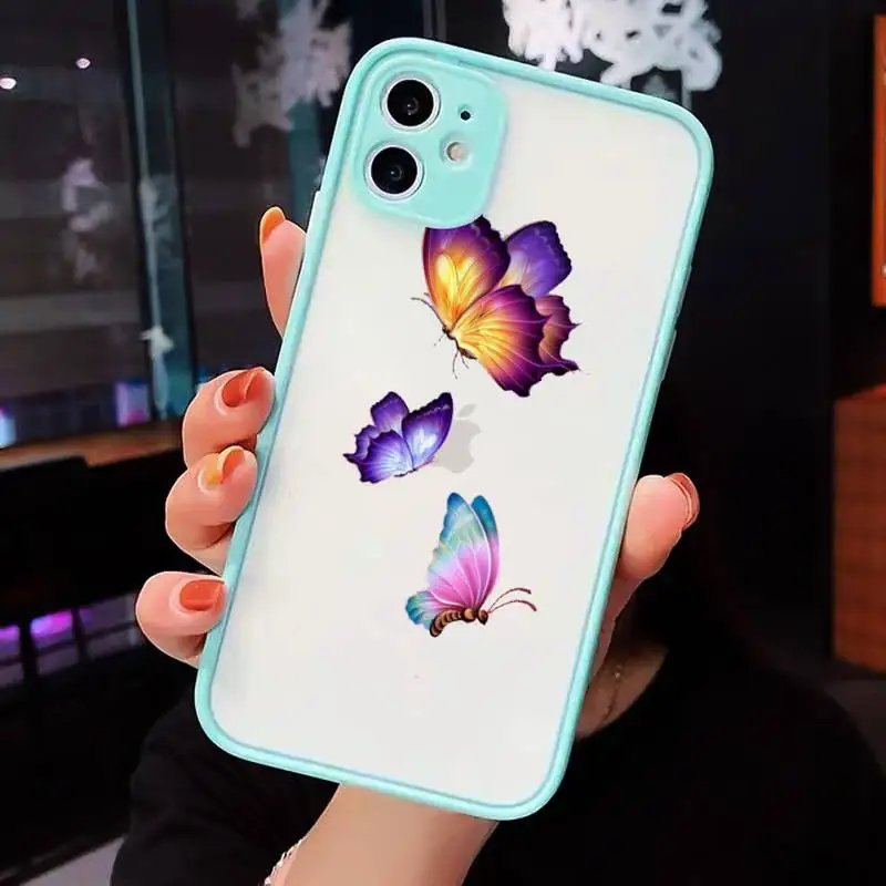 

Cute Butterfly Phone Case For iPhone 12 11 Mini Pro XR XS Max 7 8 Plus X Matte transparent blue Back Cover