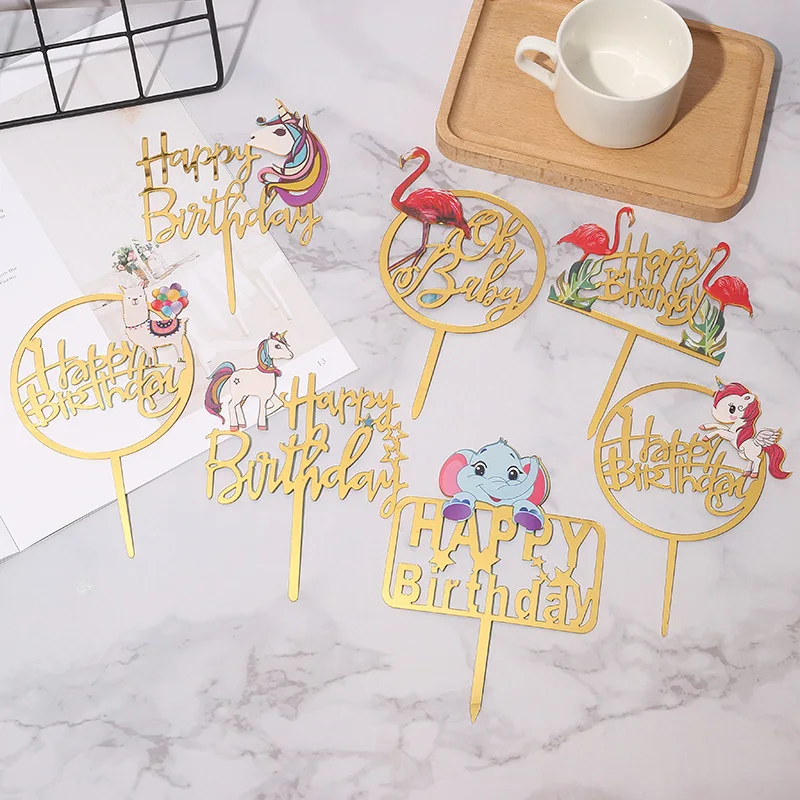 

Acrylic Elephant Cake Decoration Animal Flamingo Rainbow Horse Unicorn Love Children's Day Kids Birthday Party Baking Supplies