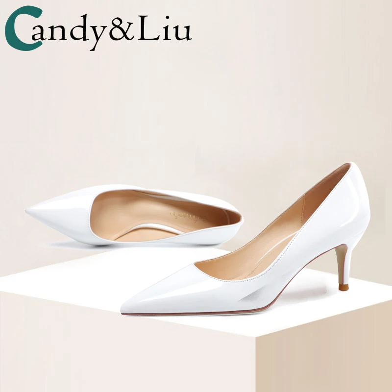 

Light White High Heels Women 2023 Spring Autumn New Leather Lacquer Leather 6cm Set Heels Heeled Pointed Shoes