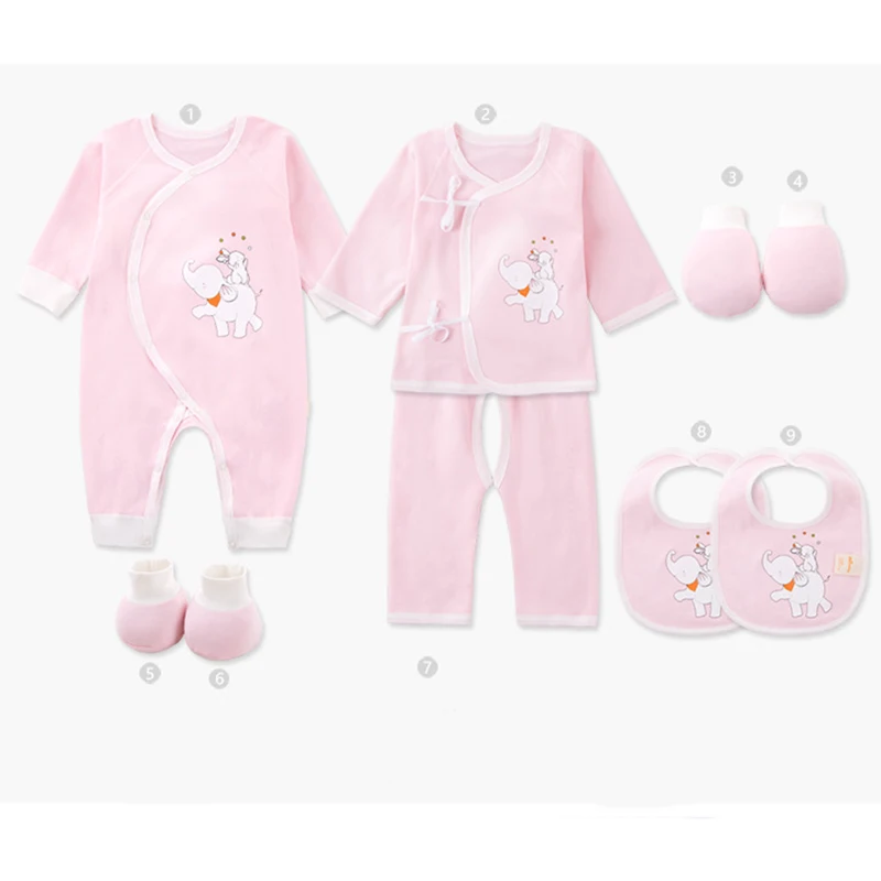 9 Pcs/set Newborn Baby Girl Boy Clothes Infant Rompers Blanket Accessories Cotton Babt Clothing Outfits Suit Spring Autumn | Детская