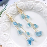 genuine natural blue aquamarine raw material earrings for fashion women lady gift 16x10mm sterling earring aaaaa genuine
