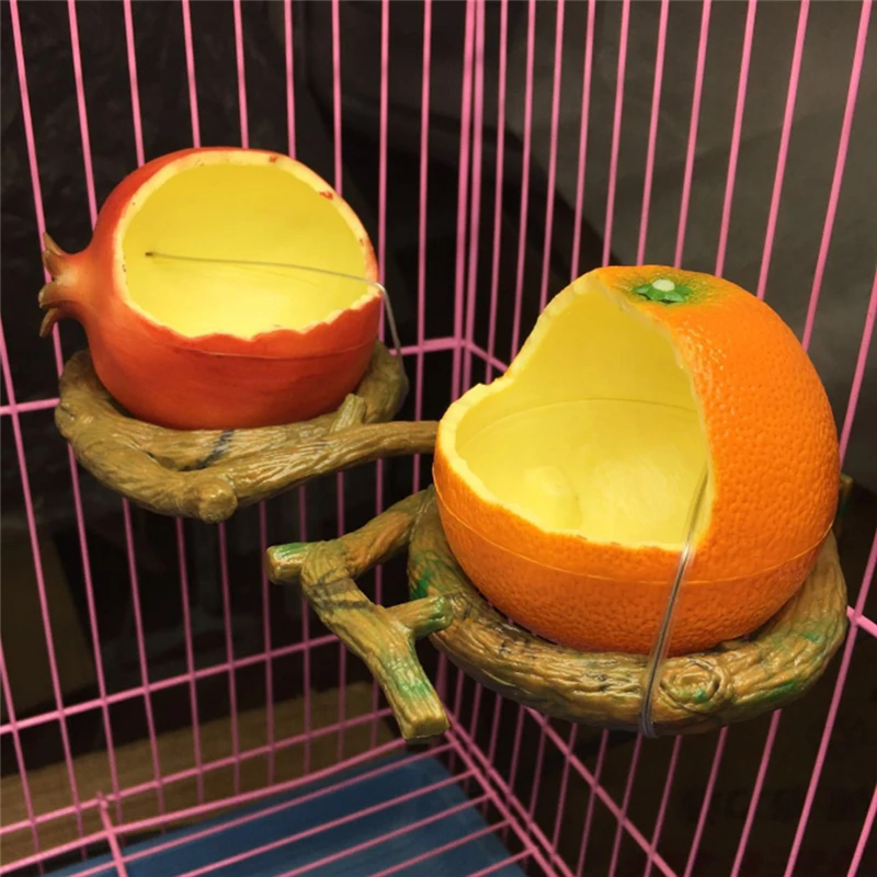 

Funny Fruit Shape Orange Pomegranate Food Water Feeding Bowl Container Hanging Feeder Crates Cages Coop Bird Parrot Feeder