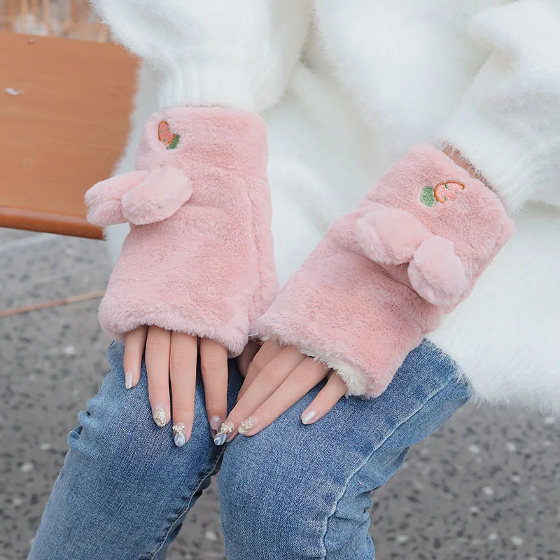 

2019 Cartoon rabbit Ladies Hand Wrist Warmer Gloves Women Winter Cashmere Mittens Women's Fashion Half Finger gloves