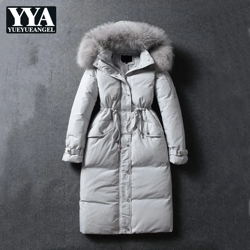 Модное женское зимнее пальто утепленная длинная куртка на белом утином пуху