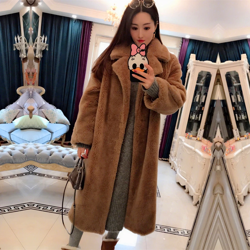 New Winter Women Casual Loose Fur Long Jacket Women Korean Fashion Faux Lamb Fur Coats Female Thick Warm h Overcoat N225