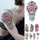 Водостойкая временная татуировка-Наклейка 3D Роза драгоценный камень лотос флеш-татуировки губы бабочка цветок боди-арт рука Поддельные рукава татуировки для женщин