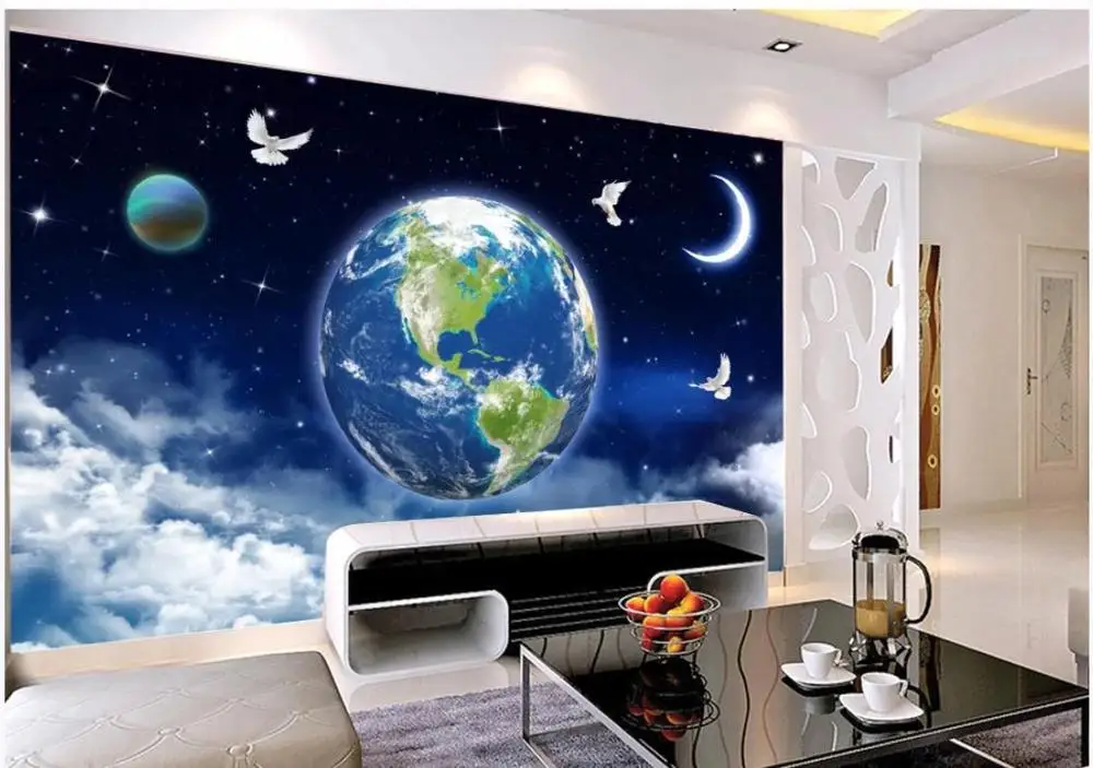 Пользовательские фото обои 3d для стен 3 d ночное небо земля голубое белые облака