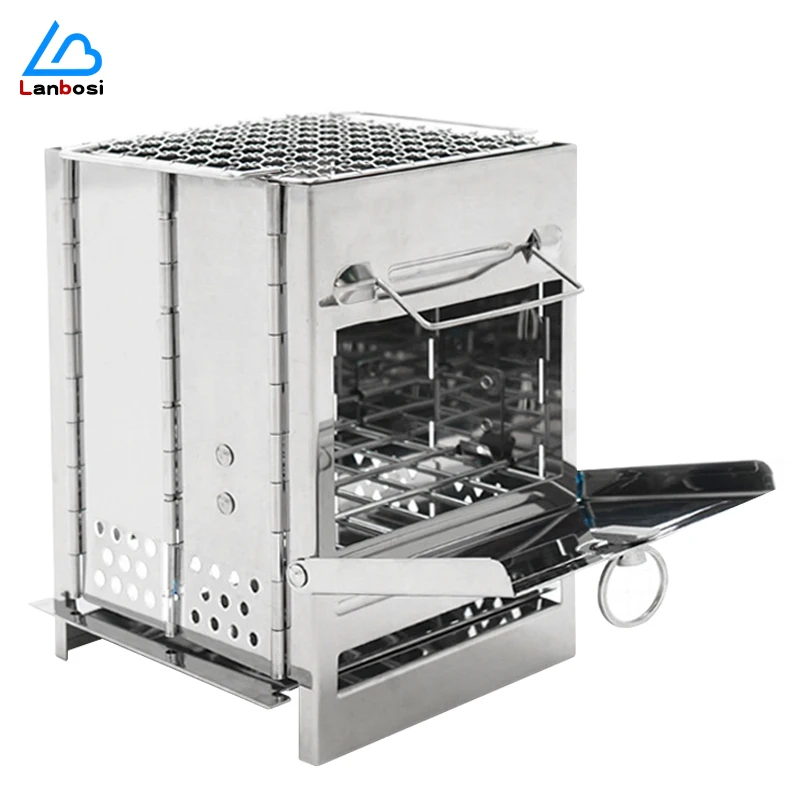 

Outdoor Folding Wood Stove Stainless Steel Grill Integrated Camping Barbecue Charcoal Stove
