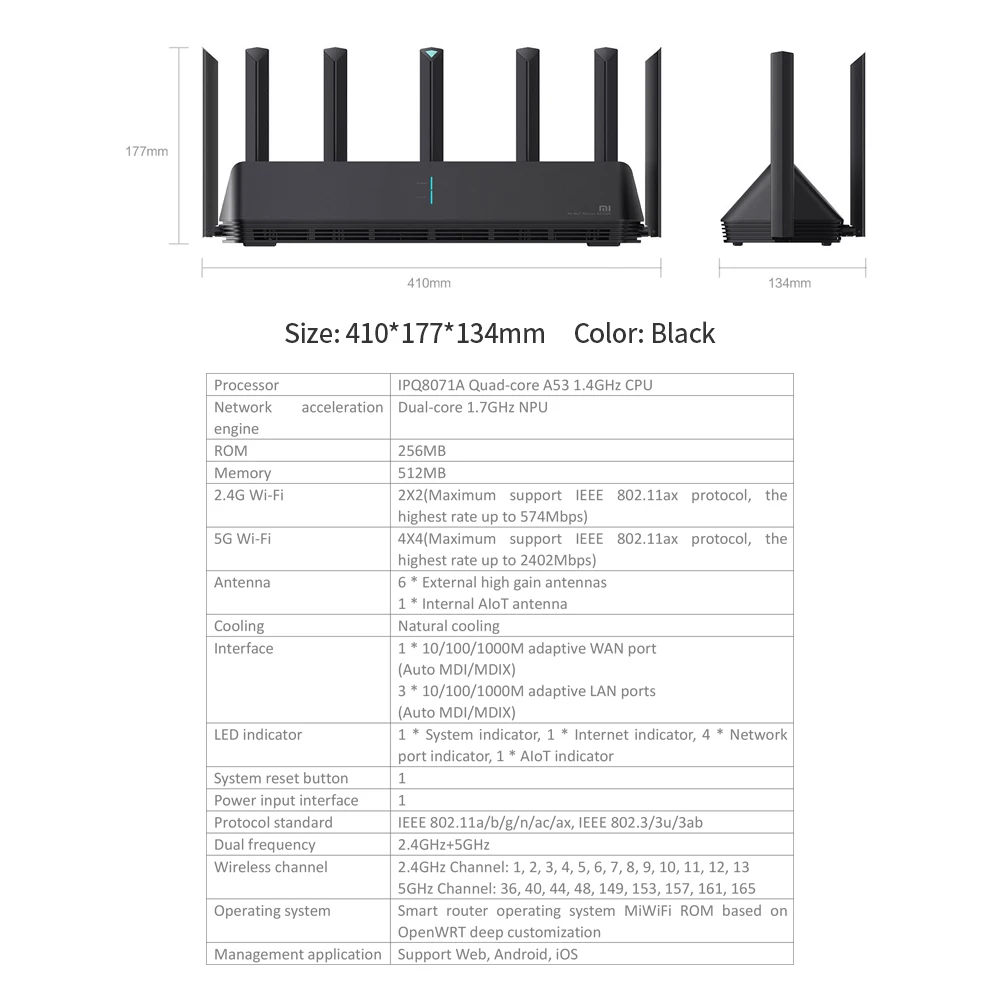 Wi Fi роутер Xiaomi AIoT AX3600 с 6 антеннами высоким коэффициентом усиления