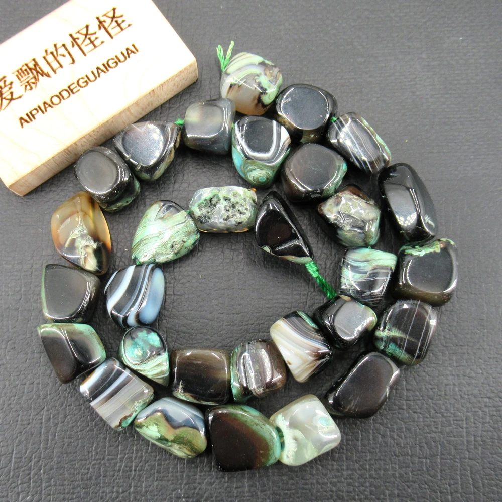 

APDGG Black Green Agate Rough Nugget Beads 15.5'' Loose Beads Jewelry Making DIY
