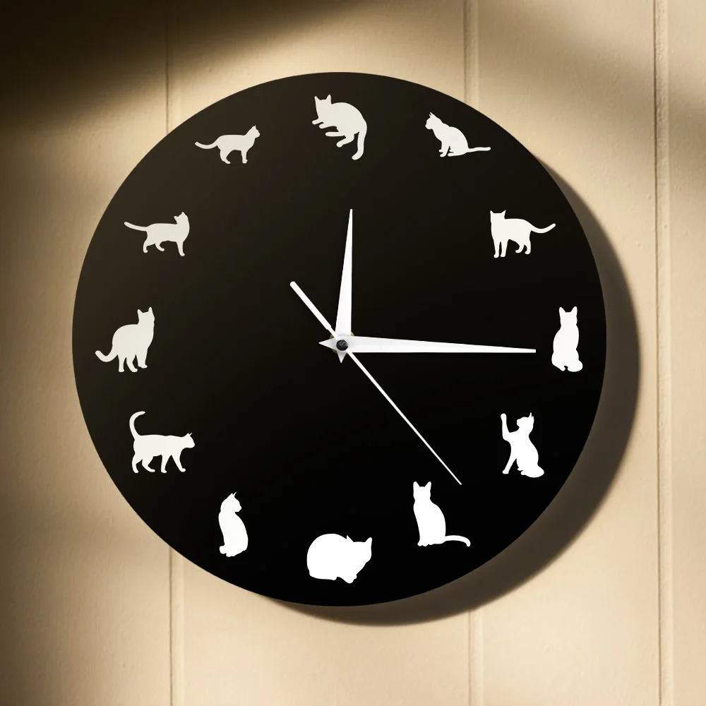 Настенные часы с изображением кошки современный дизайн настенные круглые