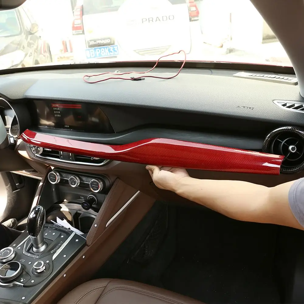 

Красное натуральное углеродное волокно для Alfa Romeo Stelvio 2017 2018 2019 декоративная панель для приборной панели автомобиля аксессуары для левого п...