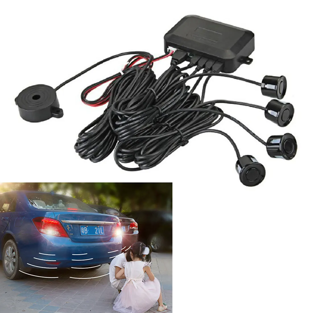 

hot sale 4 Sensors Buzzer 22mm Car Parking Sensor Kit Reverse Backup Sound Alert Indicator Probe System 12V Car Accessories