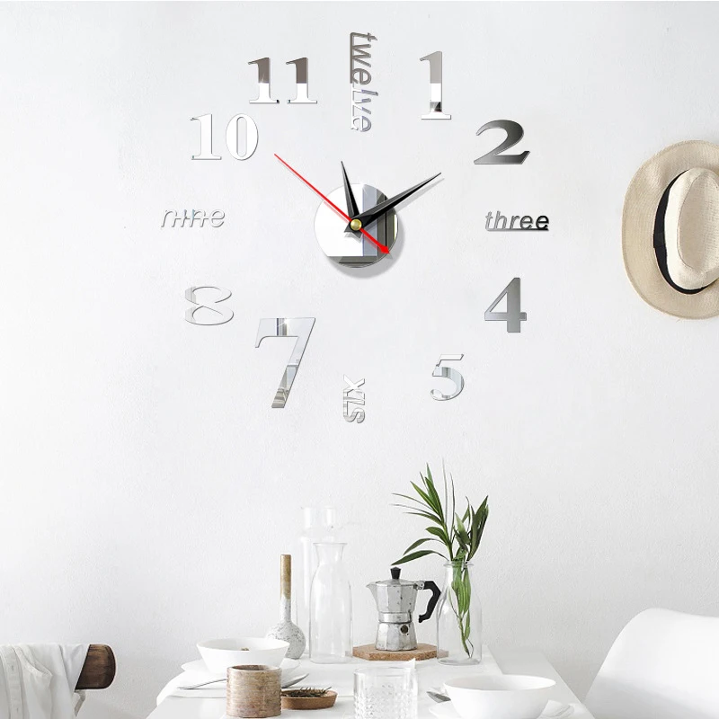 Digital Wall Clock Modern Minimalist DIY Sticker Small Mute Living Room Accessories Household Items Quartz Needle | Дом и сад
