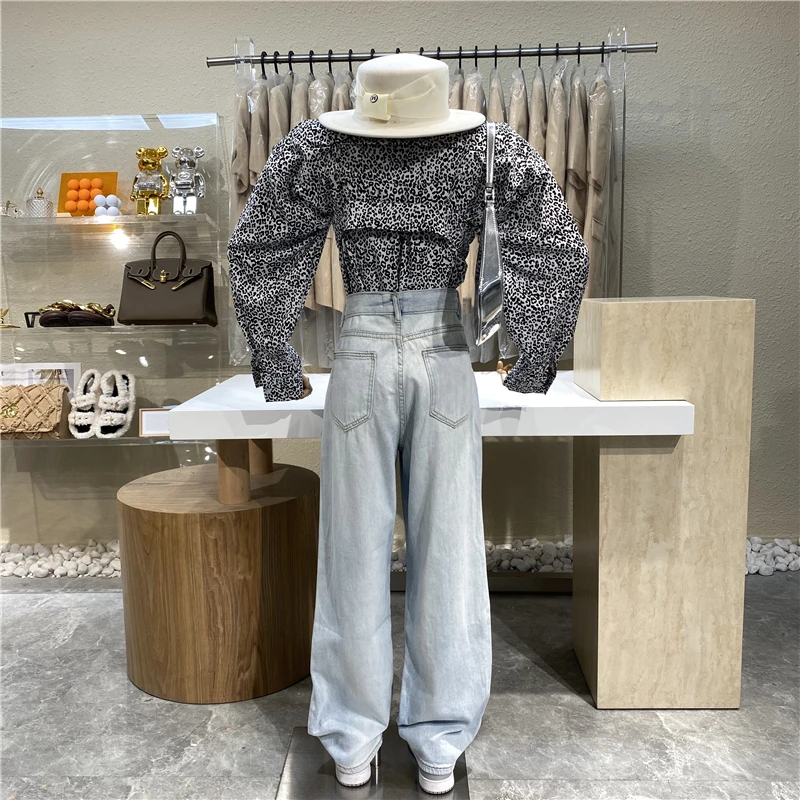 

Washed And Polished White High-waist Jeans 2021 New Casual Versatile Loose Flooring Pants Show Slim And Wide-leg Pants