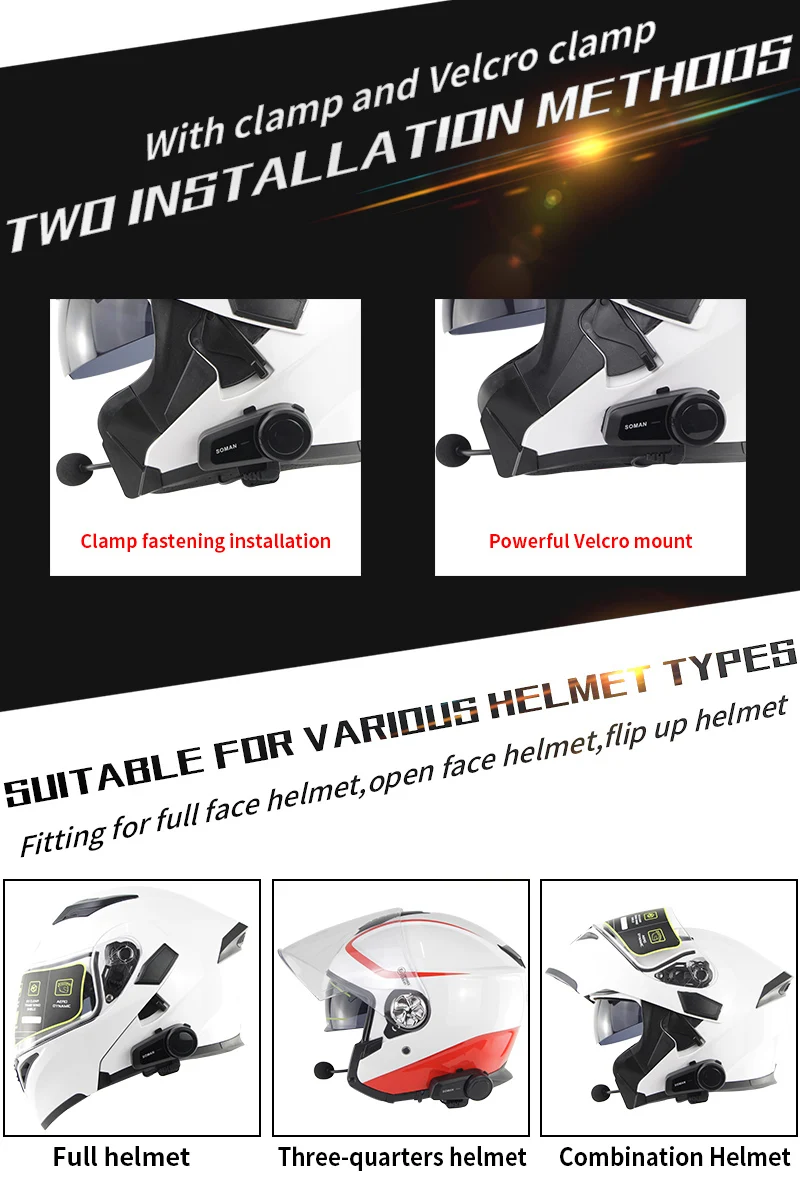 

Universal Pairing Bluetooth Helmet Intercom Group Talking 1000m Motorcycle Interphone Bluetooth Helmet Headset With FM SM-M2