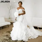 Реальные фотографии оборки органза русалка свадебное платье кружевные бусины жемчуг с открытыми плечами Труба Свадебное платье на заказ