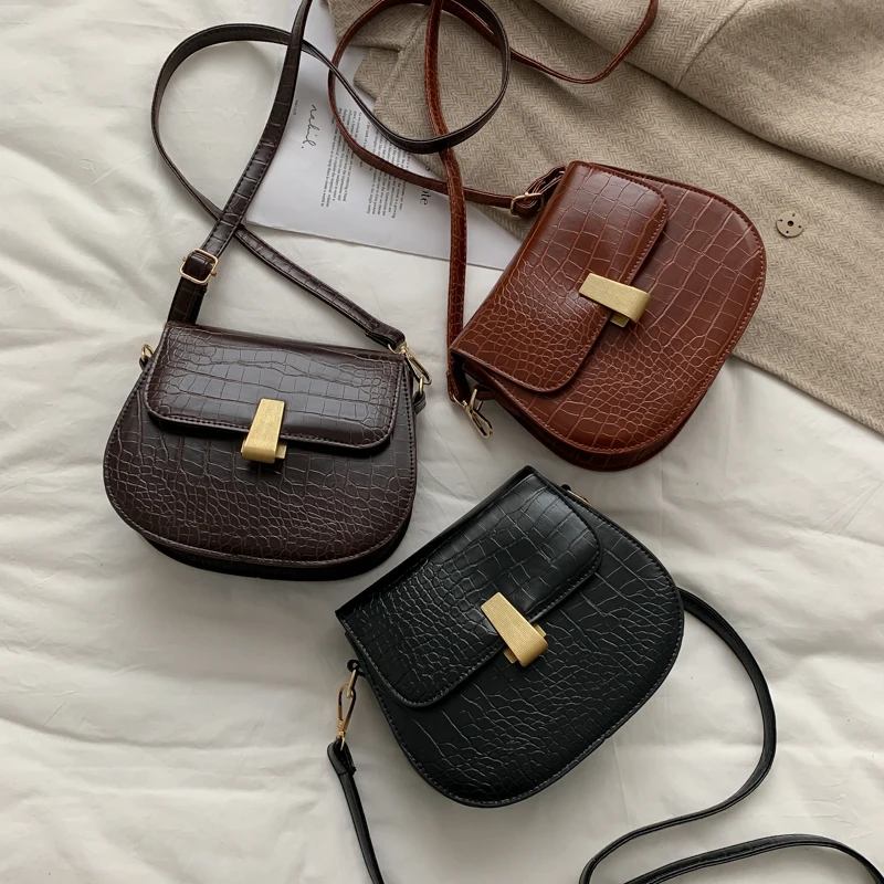 

Luxury Fashion Women Crossbody Bag Crocodile Semicircle Saddle Bags Soft Leather Shoulder Bags For Ladies Handbags Designer 2021