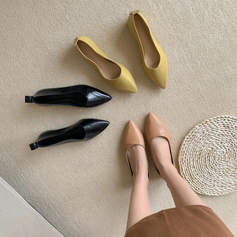 

Candy Colors Women Flats Shoes Genuine Leather Pointed Toe Low Heels Ladies Casual Shoes Slip-On Shllow Shoes Zapatos De Mujer