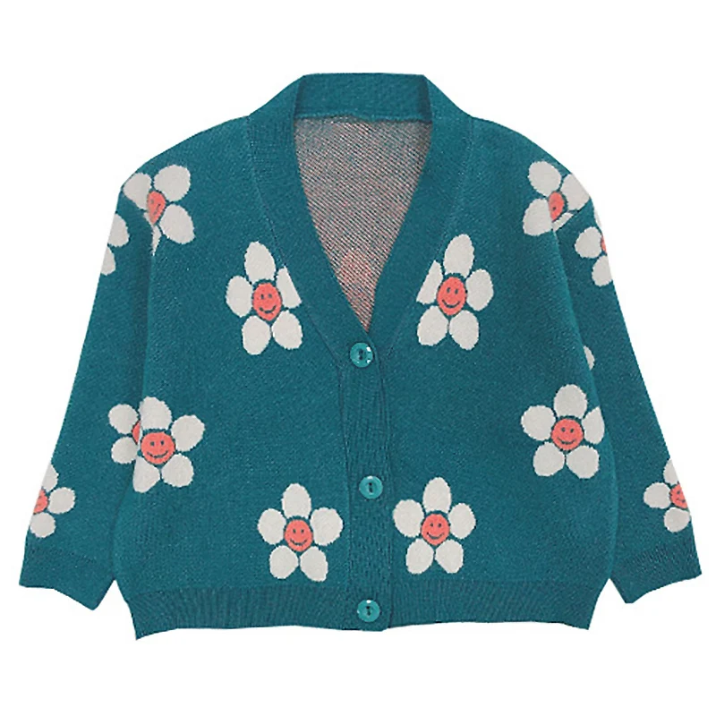 Детский трикотажный свитер с V образным вырезом и цветочным принтом|Свитера| |